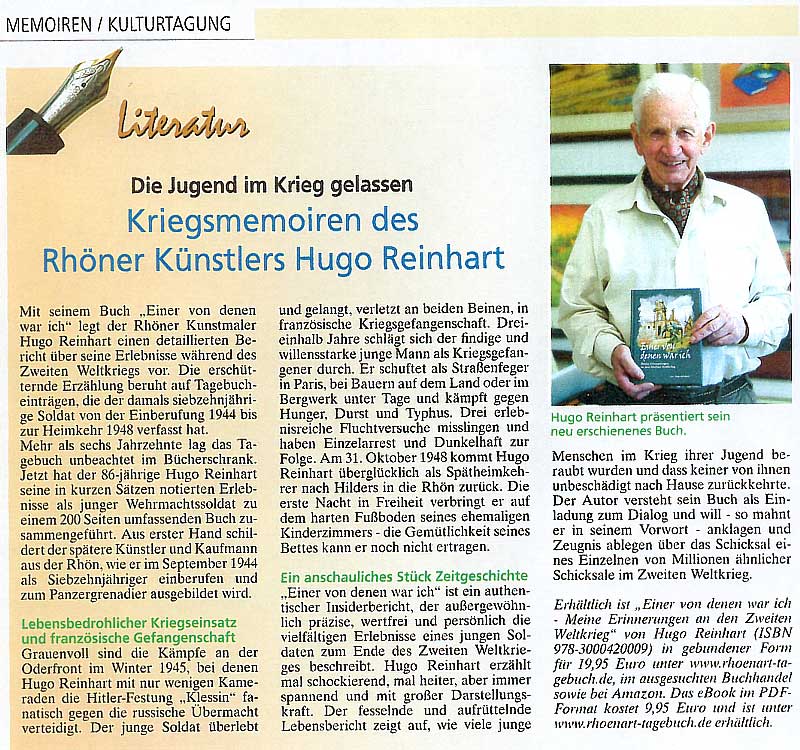 Pressebericht -Die-Rhn,- Ausgabe-4 - Die Jugend im Krieg gelassen - Kriegsmemorien des Rhner Knstlers Hugo Reinhart